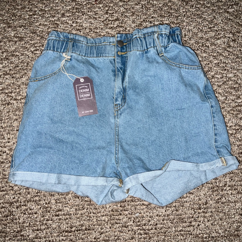 Denim paper bag shorts